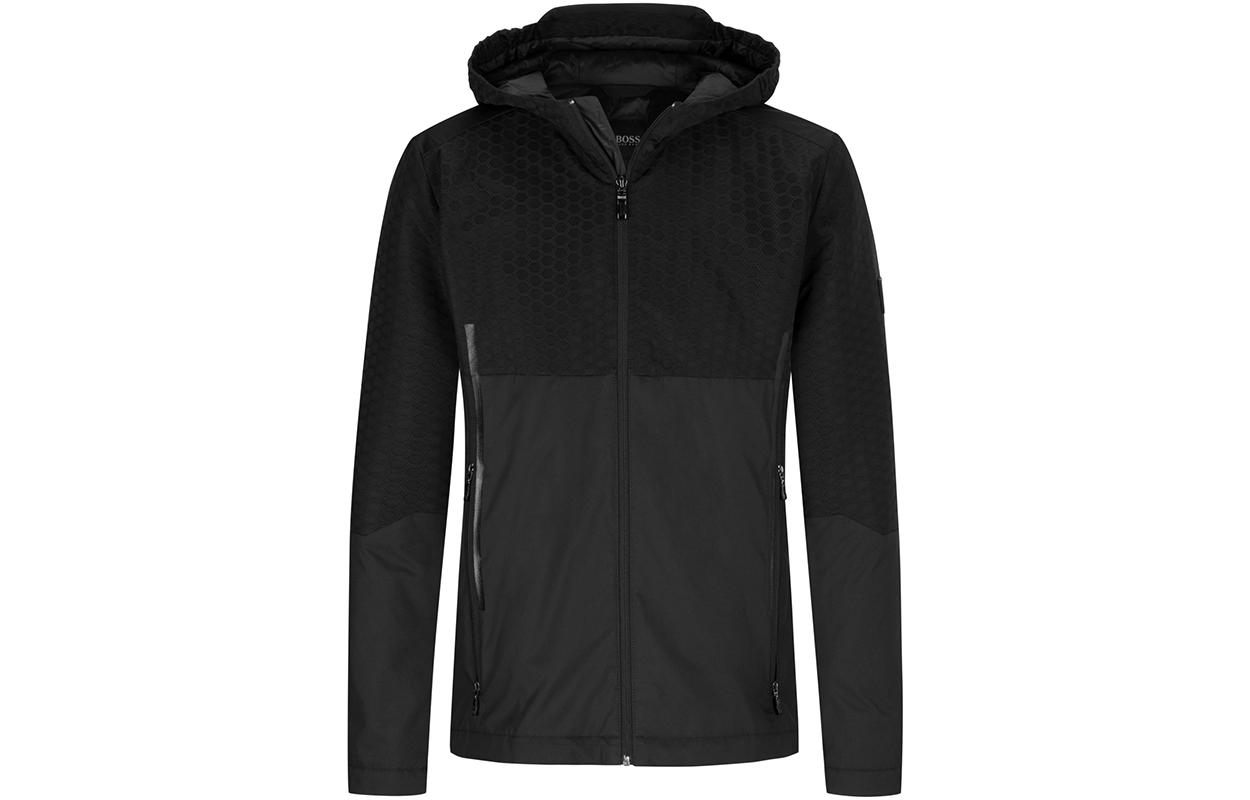 HUGO BOSS Solid Quilted Hooded Jacket with Printed Shoulders - Black JBergmann-50461080-001