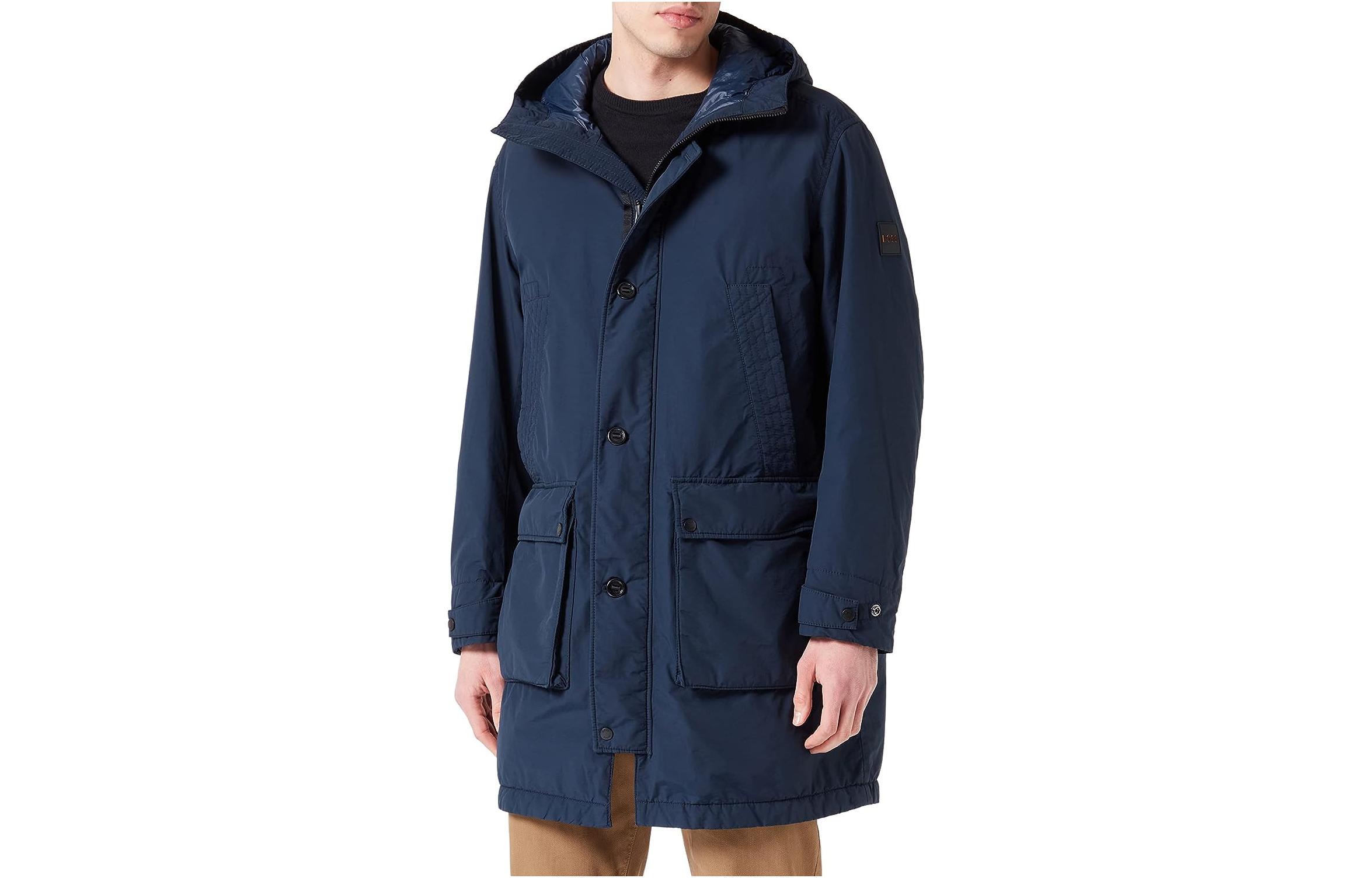 HUGO BOSS Solid Single-Breasted Hooded Casual Jacket - Navy Blue 50485262-404