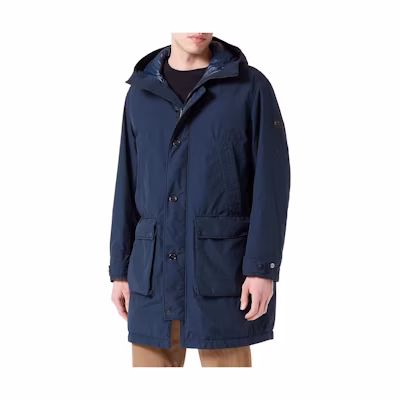 HUGO BOSS Solid Single-Breasted Hooded Casual Jacket - Navy Blue 50485262-404