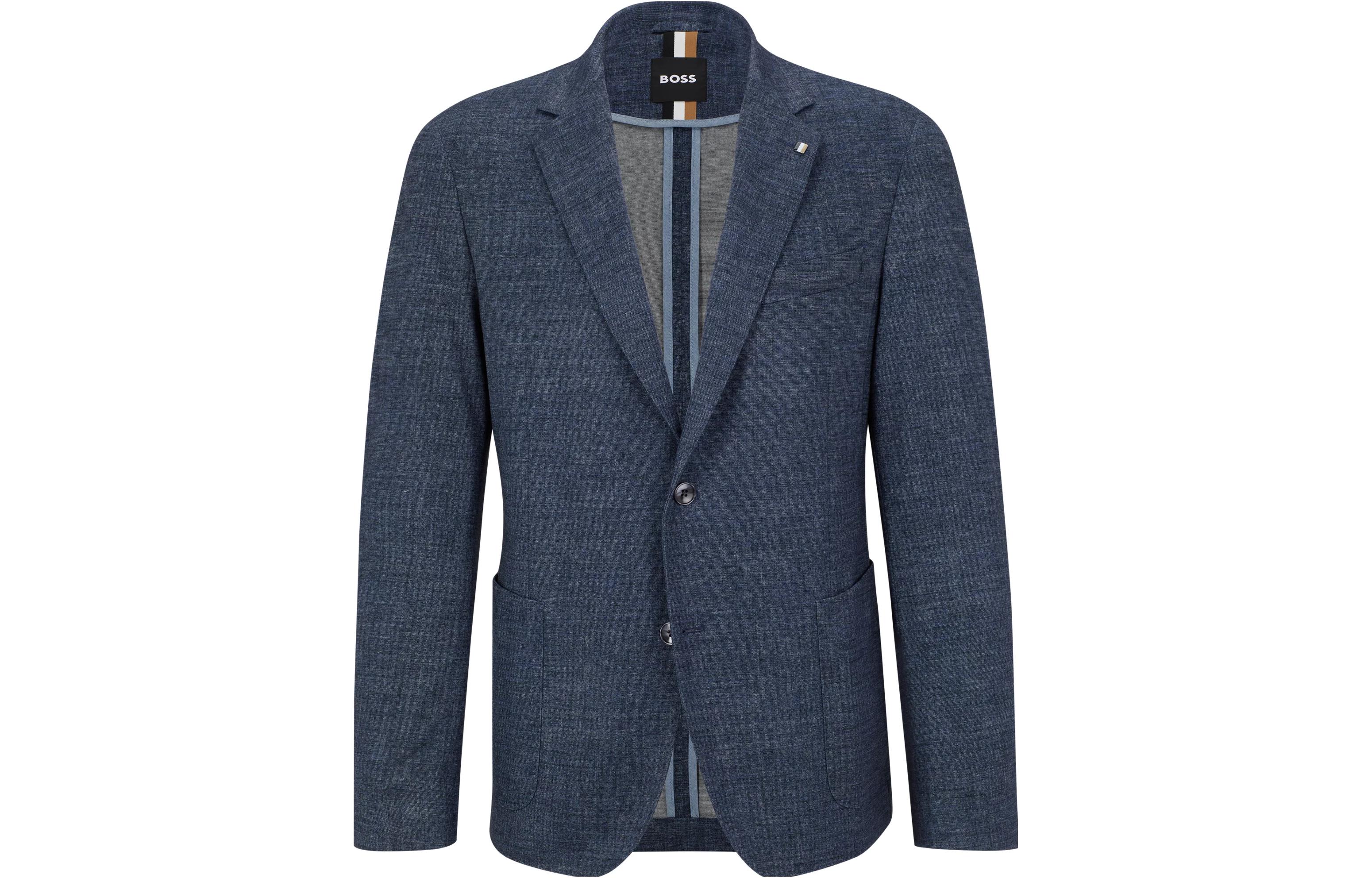 HUGO BOSS Solid Slim-Fit Long-Sleeve Jacket Deep Navy Blue 50488482-404