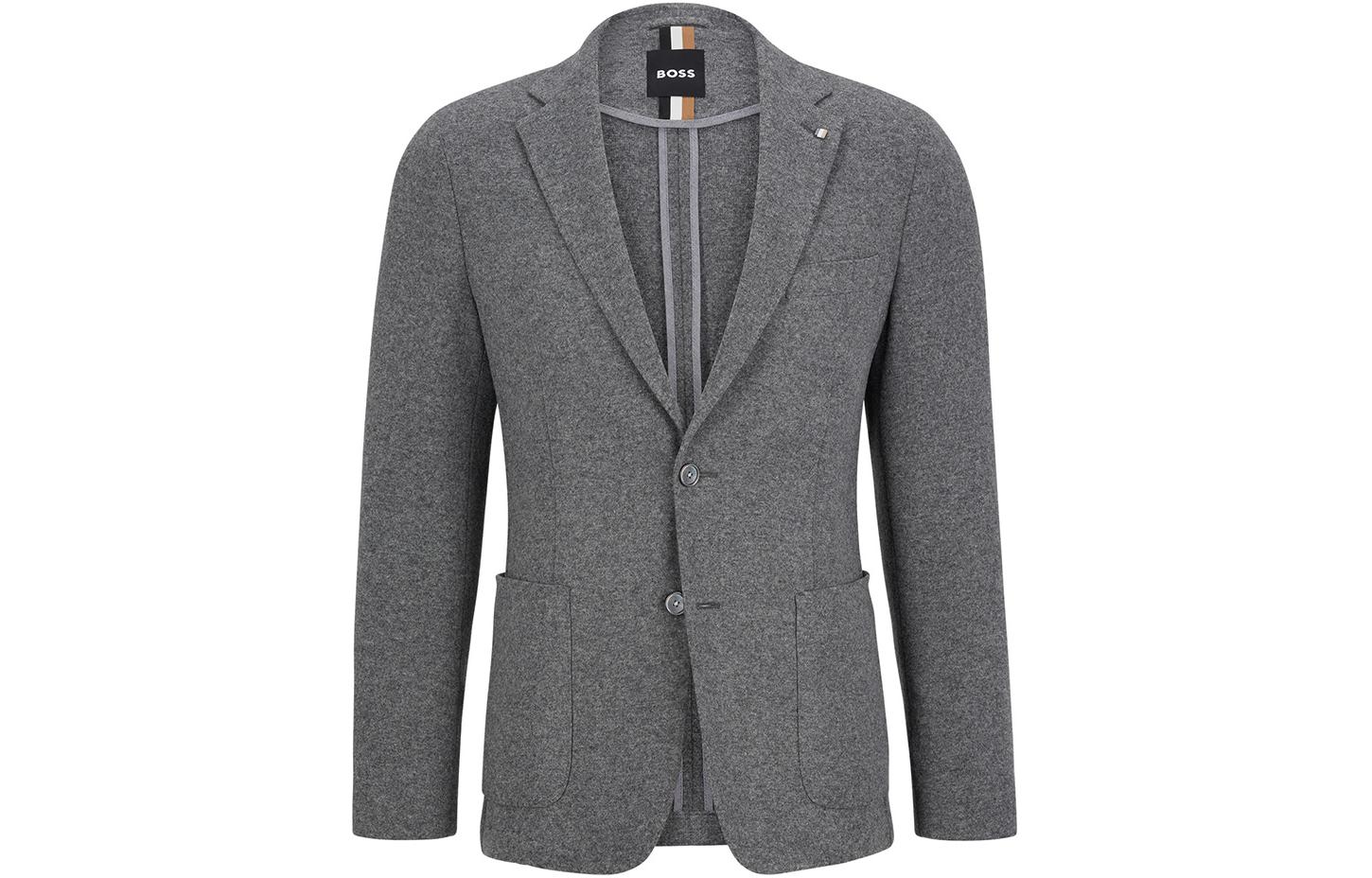 HUGO BOSS Solid Slim-Fit Single-Breasted Long-Sleeve Jacket Gray 50484647-030
