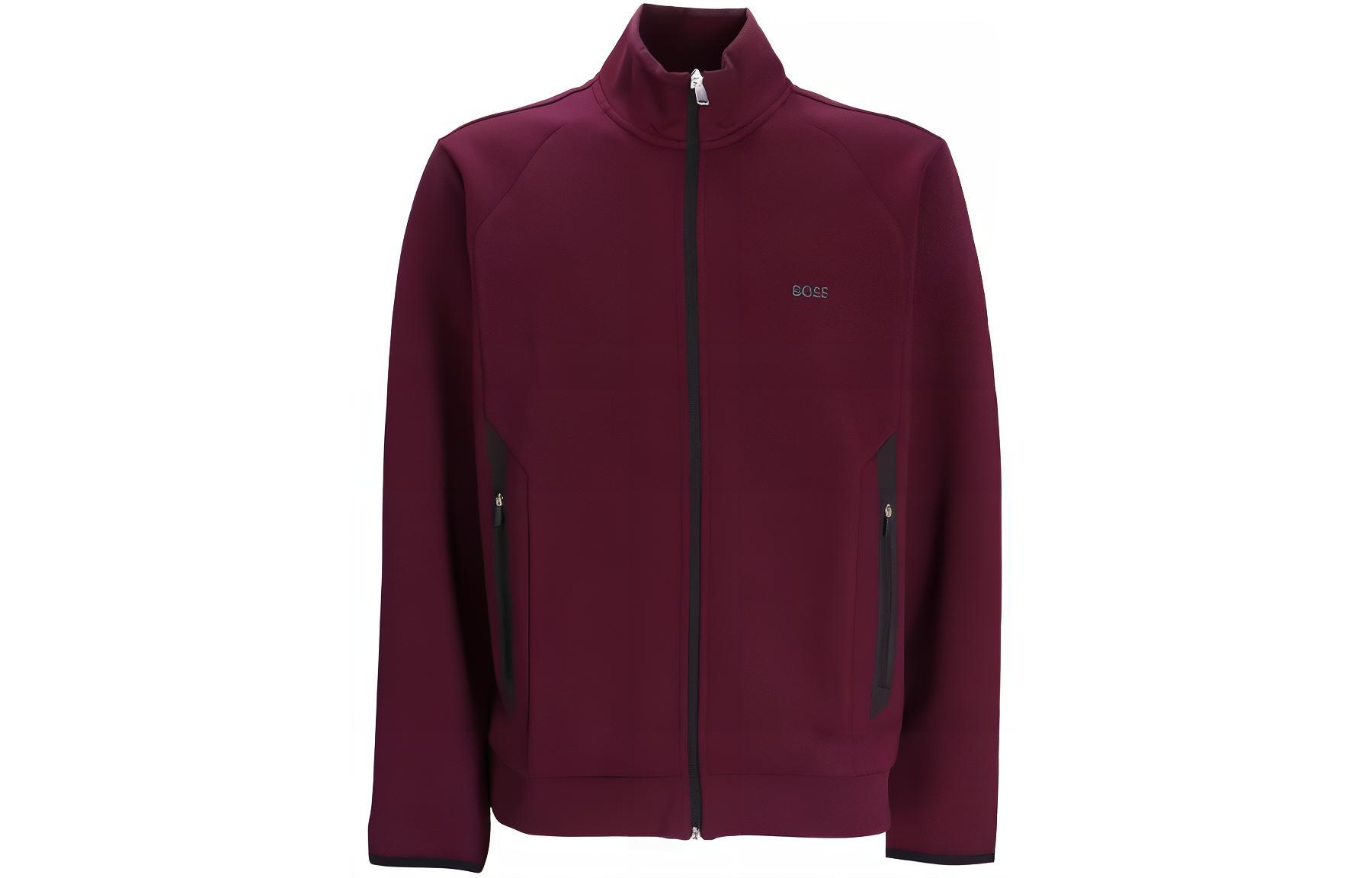 HUGO BOSS Solid Stand-Collar Zip Long-Sleeve Jacket Maroon 50504730-697