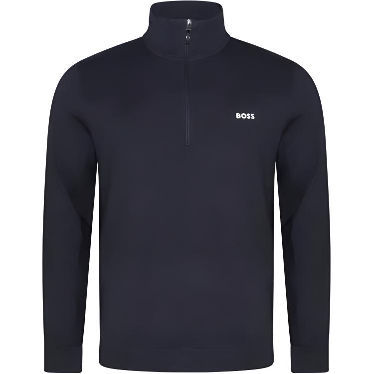 HUGO BOSS Solid Stand Collar Zip-Up Slim Fit Sweatshirt Navy Blue 50498560-402