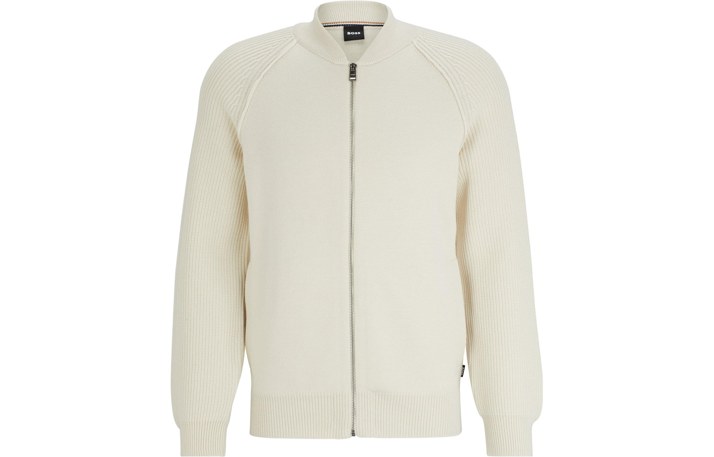 HUGO BOSS Solid Stand Collar Zip Jacket Men’s Off-White 50496939-131