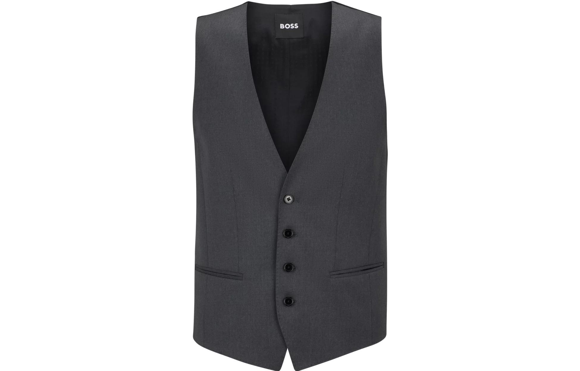 HUGO BOSS Solid V-Neck Sleeveless Button Jacket Gray 50469160-021