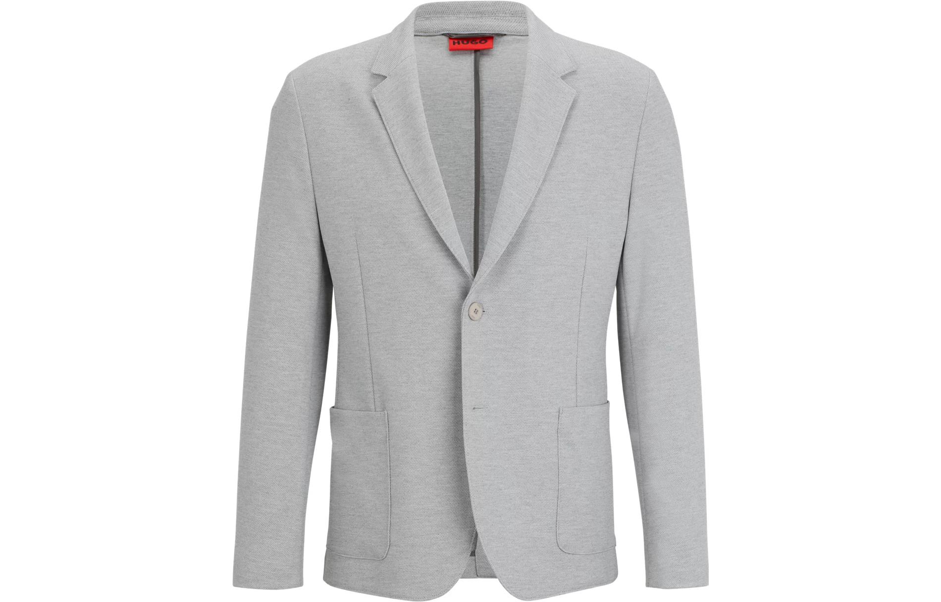 HUGO BOSS Solid V-Neck Stretch Knit Jacket Light Gray 50495378-083