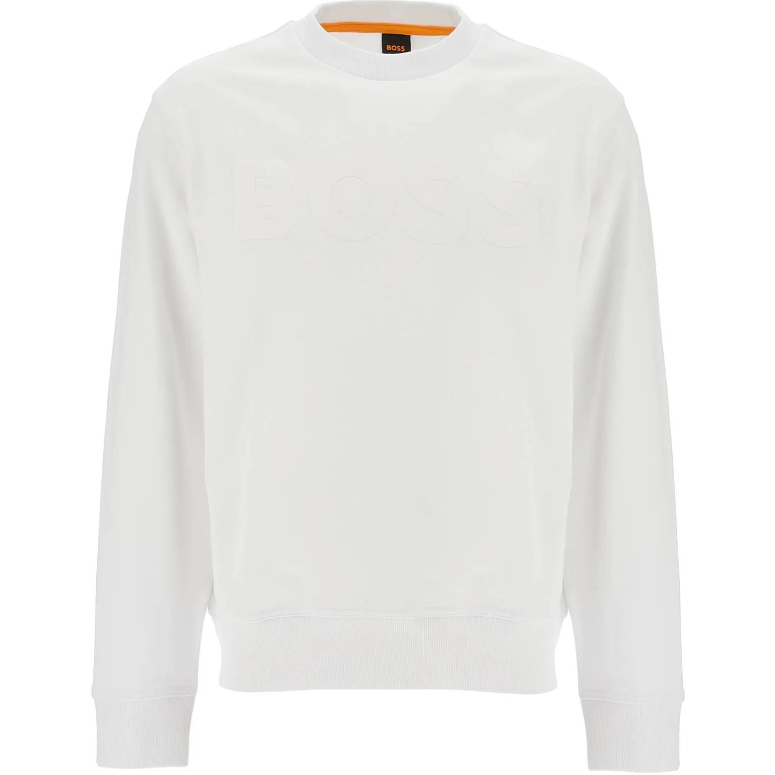 HUGO BOSS Solid White Crewneck Long-Sleeve Pullover Sweatshirt 50487133-100