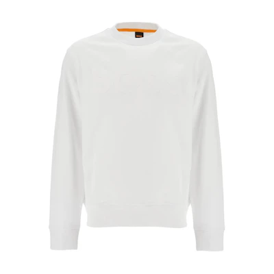 HUGO BOSS Solid White Crewneck Long-Sleeve Pullover Sweatshirt 50487133-100