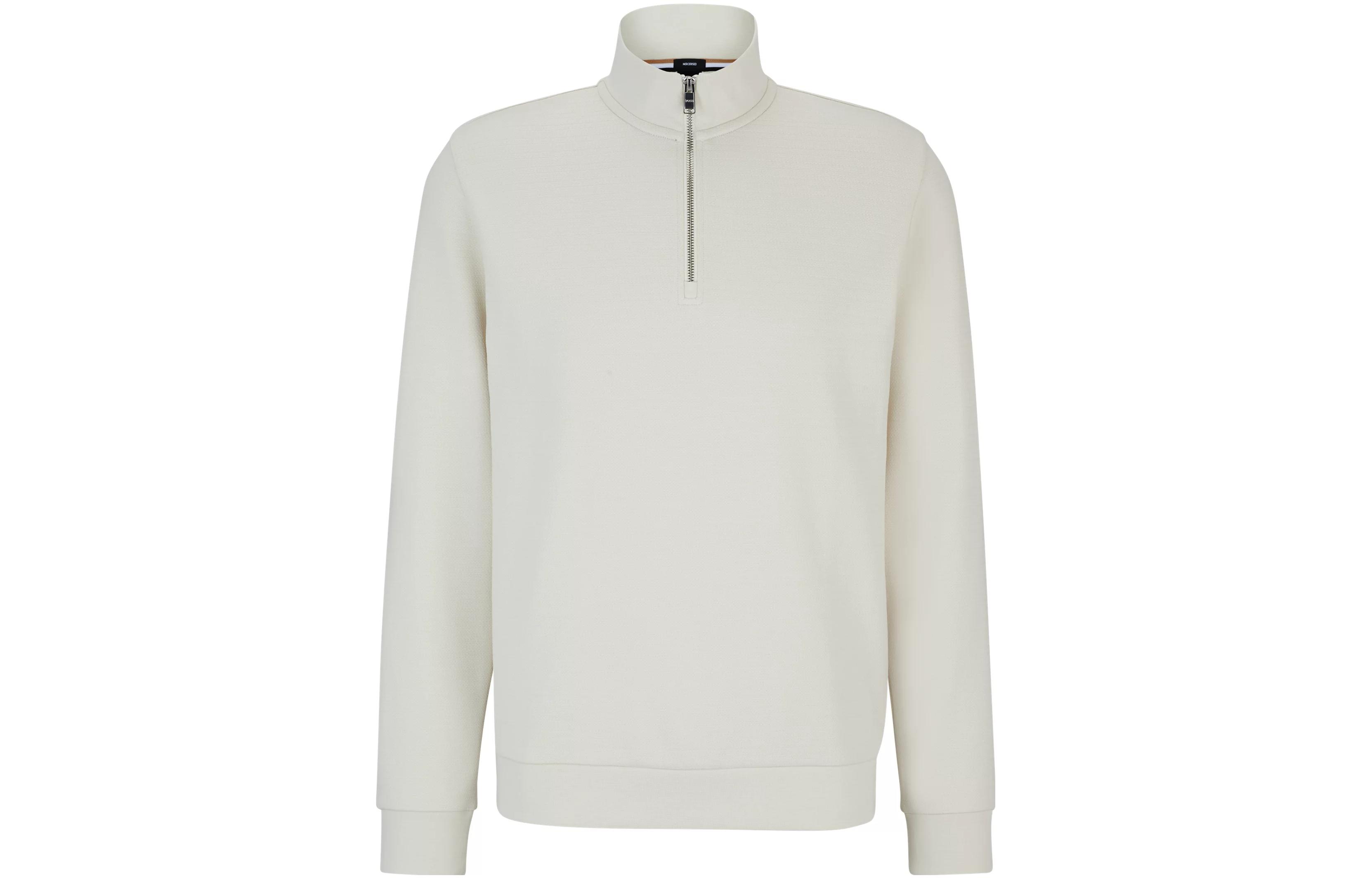 HUGO BOSS Solid White High-Neck Long-Sleeve Sweatshirt 50500328-131