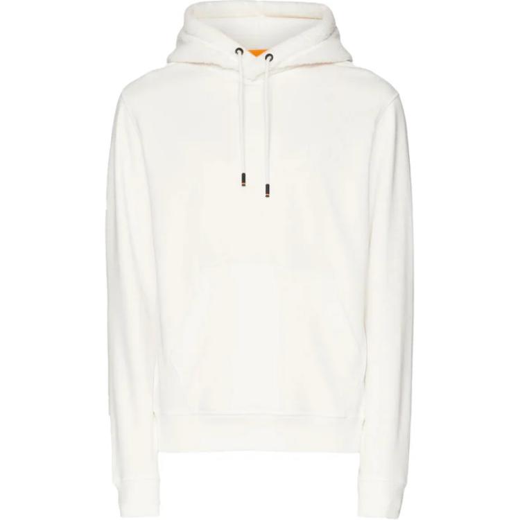HUGO BOSS Solid White Hoodie Pullover with Drawstring and Long Sleeves 50501378-106