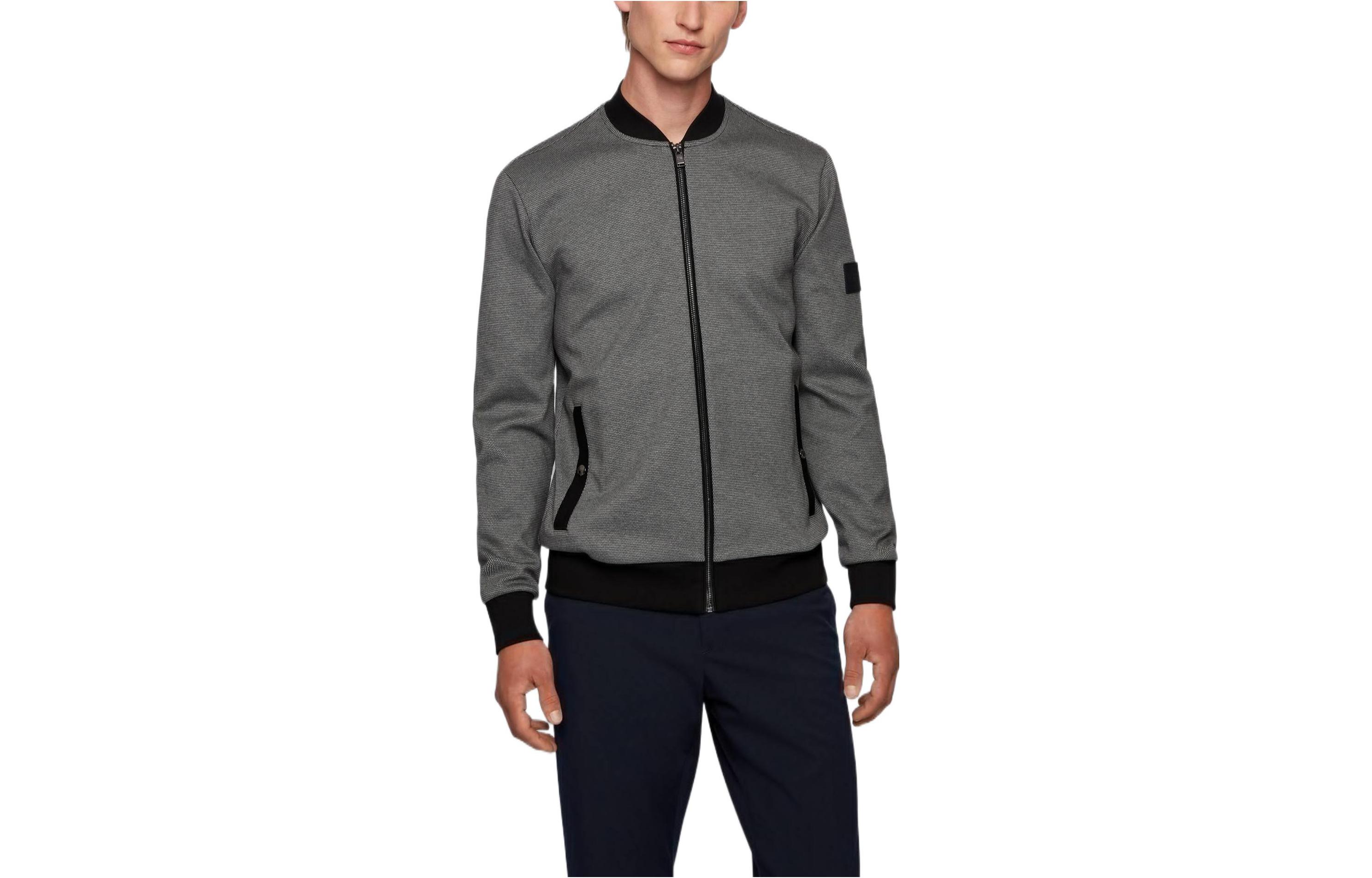 HUGO BOSS Solid Zip-Up Jacket Grey Long Sleeve Outerwear 50458174-001