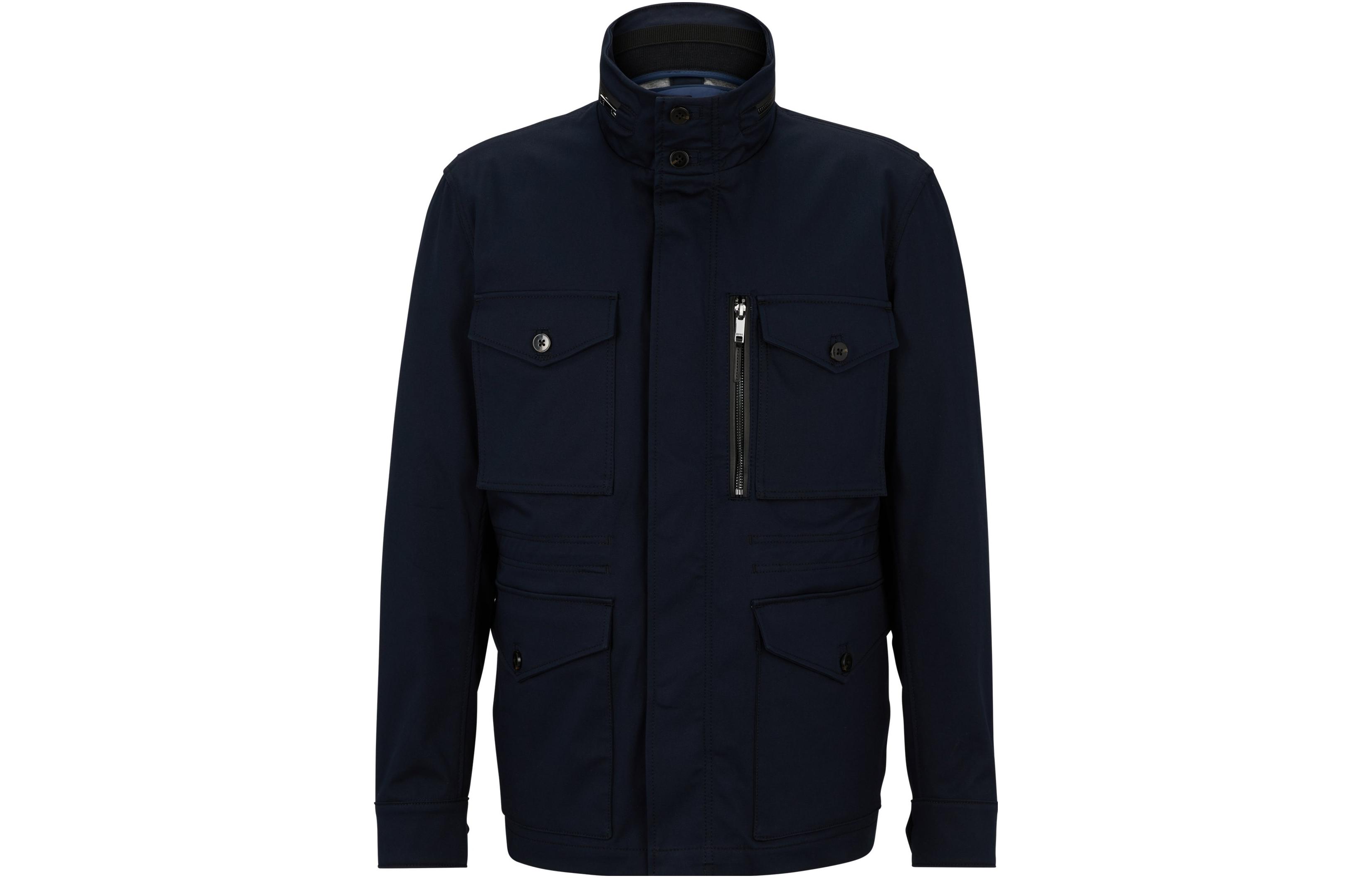 HUGO BOSS Solid Zip-Up Stand Collar Jacket Deep Blue 50496842-404