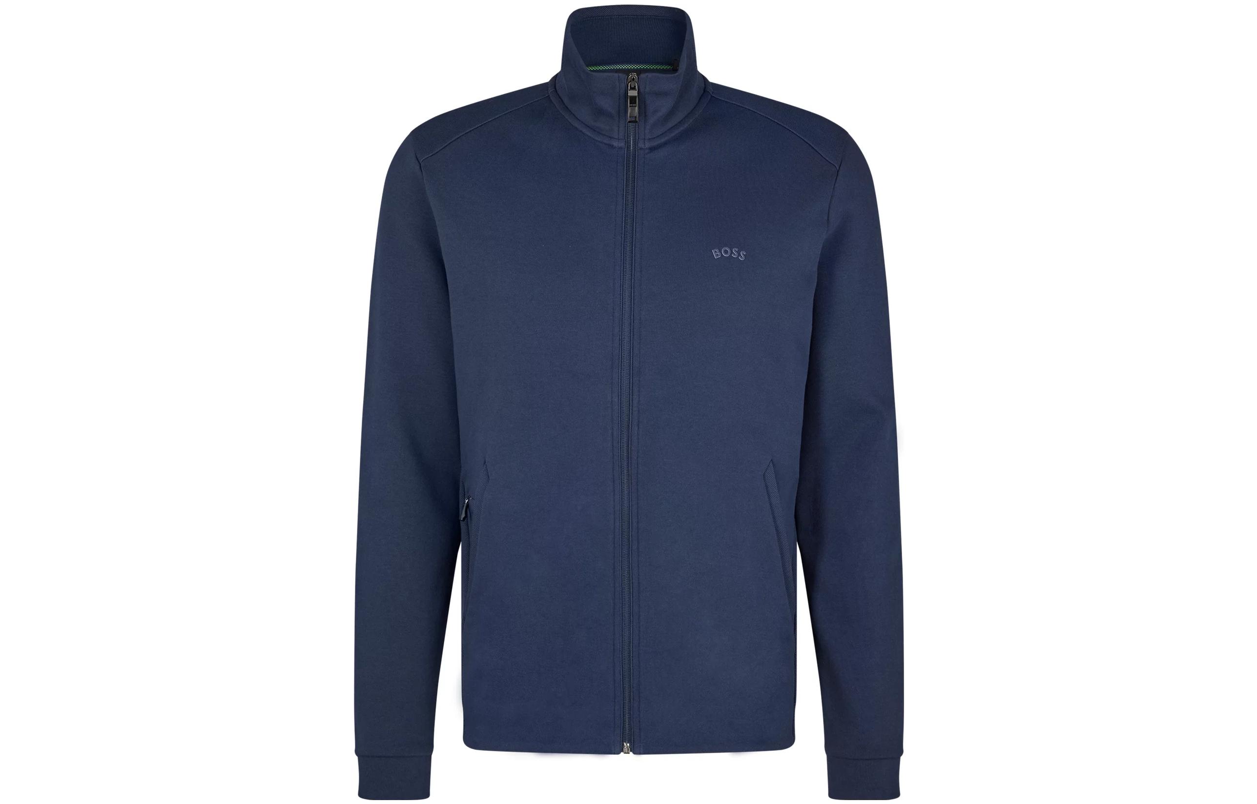 HUGO BOSS Solid Zip-Up Stand Collar Jacket Men’s Navy Blue 50469097-410