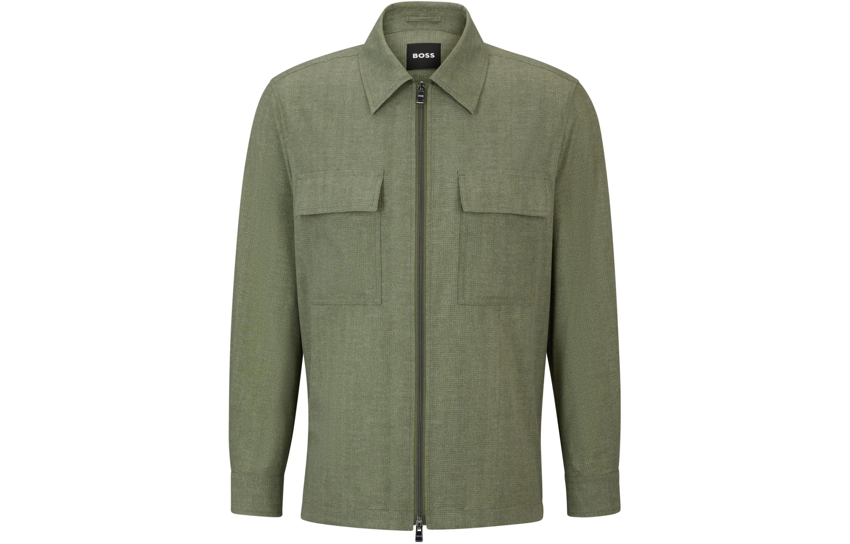 HUGO BOSS Solid Zipper Polo Collar Loose Jacket - Natural Green 50514078-374