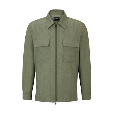 HUGO BOSS Solid Zipper Polo Collar Loose Jacket - Natural Green 50514078-374