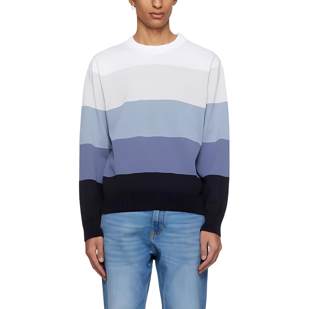 HUGO BOSS Spliced Stripe Crewneck Loose Long-Sleeve Sweatshirt Light Blue 50485274-045