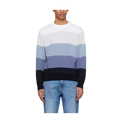 HUGO BOSS Spliced Stripe Crewneck Loose Long-Sleeve Sweatshirt Light Blue 50485274-045