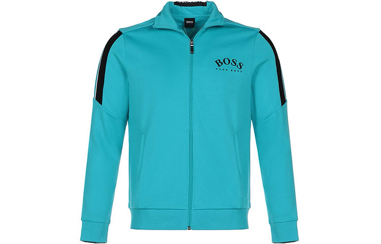 HUGO BOSS SS21  Light Blue Logo Zip Jacket Long Sleeve Sweatshirt 50430562-488