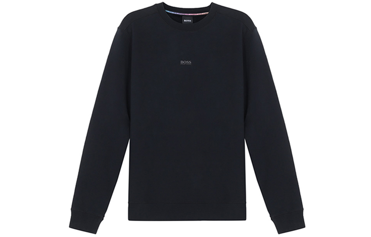 HUGO BOSS SS21 Black Cotton Fleece Crewneck Long-Sleeve Sweatshirt 50446896-002