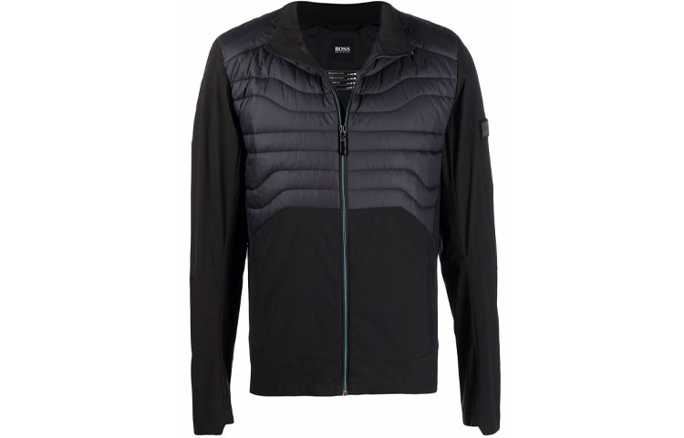 HUGO BOSS SS21 Black Patchwork Zip-Up Bomber Jacket Long Sleeve 17007357-001