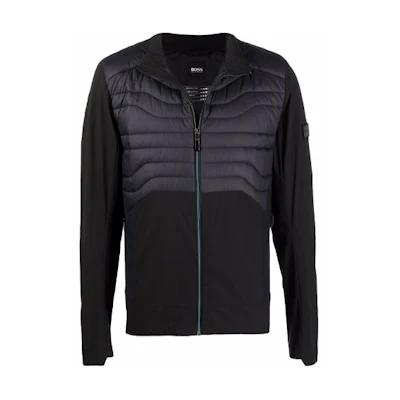 HUGO BOSS SS21 Black Patchwork Zip-Up Bomber Jacket Long Sleeve 17007357-001