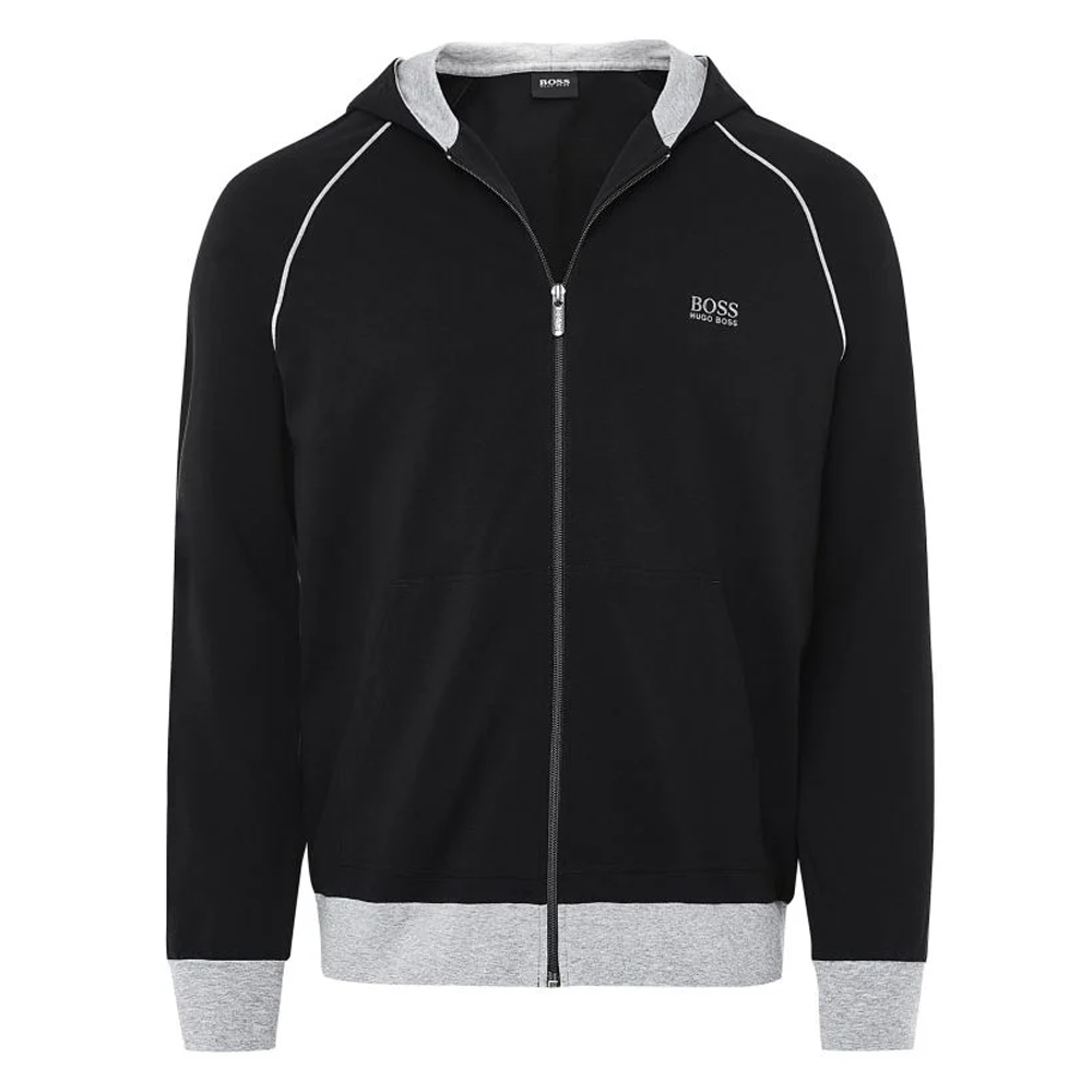 HUGO BOSS SS21 Cotton Blend Zip-Up Hoodie Jacket - Black 50381879-001