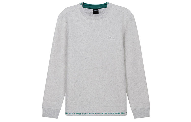HUGO BOSS SS21 Logo Embroidered Crewneck Long Sleeve Sweatshirt Grey/White Men 50452472-057
