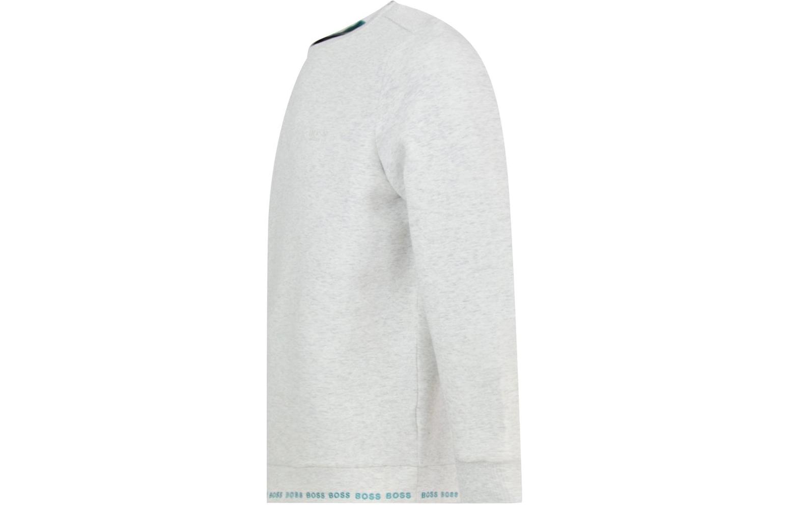 Shop HUGO BOSS SS21 男士灰白刺繡Logo圓領長袖衛衣 50452472-057