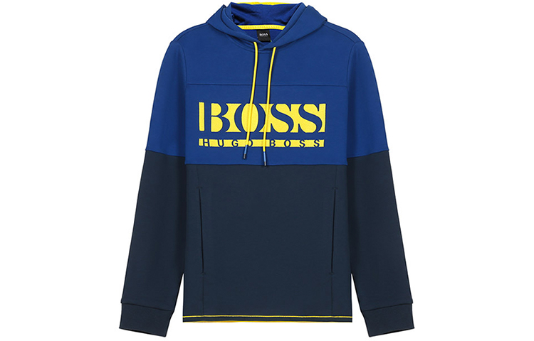 HUGO BOSS SS21 Logo Embroidered Navy Blue Hoodie Casual Wear 50451159-410