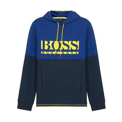 HUGO BOSS SS21 Logo Embroidered Navy Blue Hoodie Casual Wear 50451159-410