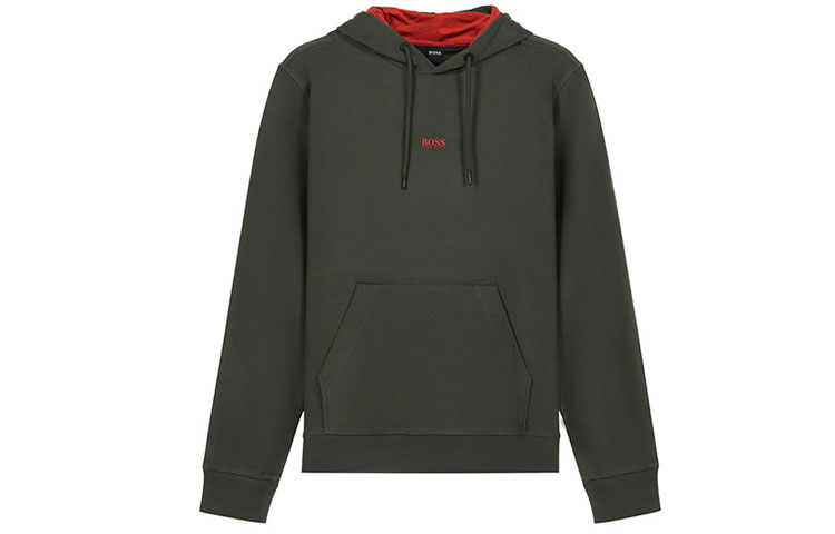 HUGO BOSS SS21 Logo Print Pullover Hoodie Military Green - Long Sleeve 50449517-342