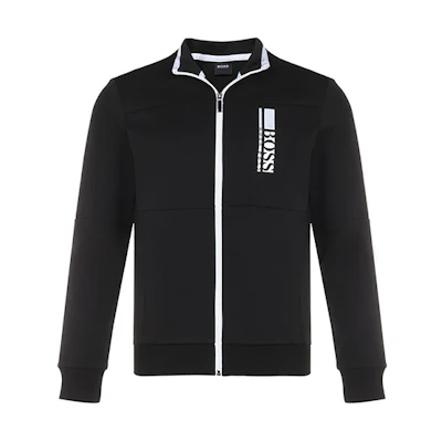 HUGO BOSS SS21 Logo Zip-Up Stand Collar Jacket Black Long Sleeve 50447023-001
