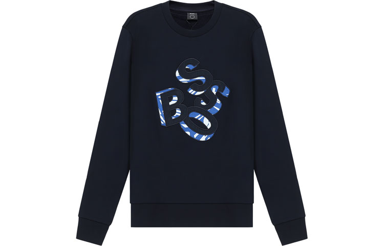 HUGO BOSS SS21 Navy Crewneck Pullover Letter Logo Sweatshirt 50452973-402