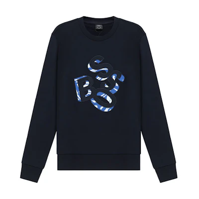 HUGO BOSS SS21 Navy Crewneck Pullover Letter Logo Sweatshirt 50452973-402