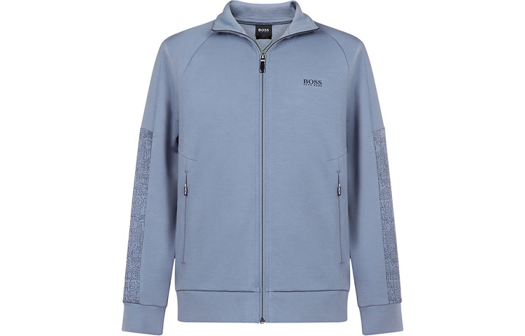 HUGO BOSS SS21 Stand Collar Zip-Up Sports Jacket Gray Blue 50441269-043