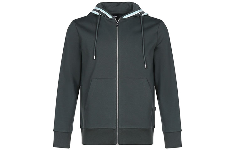 HUGO BOSS SS21 Striped Pattern Hooded Zip Jacket - Dark Green 50449067-301