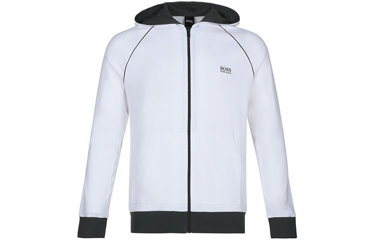 HUGO BOSS SS21 White Cotton-Blend Zip-Up Hooded Jacket 50381879-102