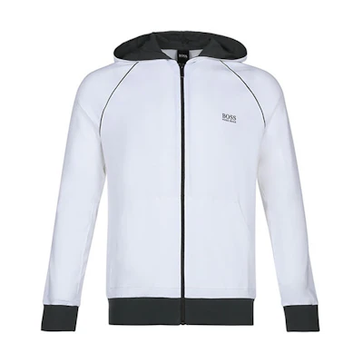 HUGO BOSS SS21 White Cotton-Blend Zip-Up Hooded Jacket 50381879-102