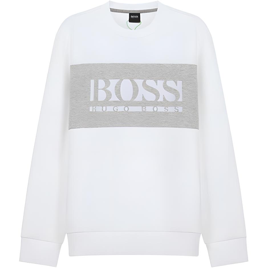 HUGO BOSS SS21 White Crewneck Sweatshirt with Logo Print 50447034-100