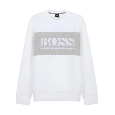 HUGO BOSS SS21 White Crewneck Sweatshirt with Logo Print 50447034-100