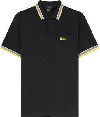 HUGO BOSS SS22 Black Polo Shirt with Logo Embroidery and Striped Collar. 50398302-016 Buy HUGO BOSS SS22 Black Polo Shirt with Logo Embroidery and Striped Collar. 50398302-016