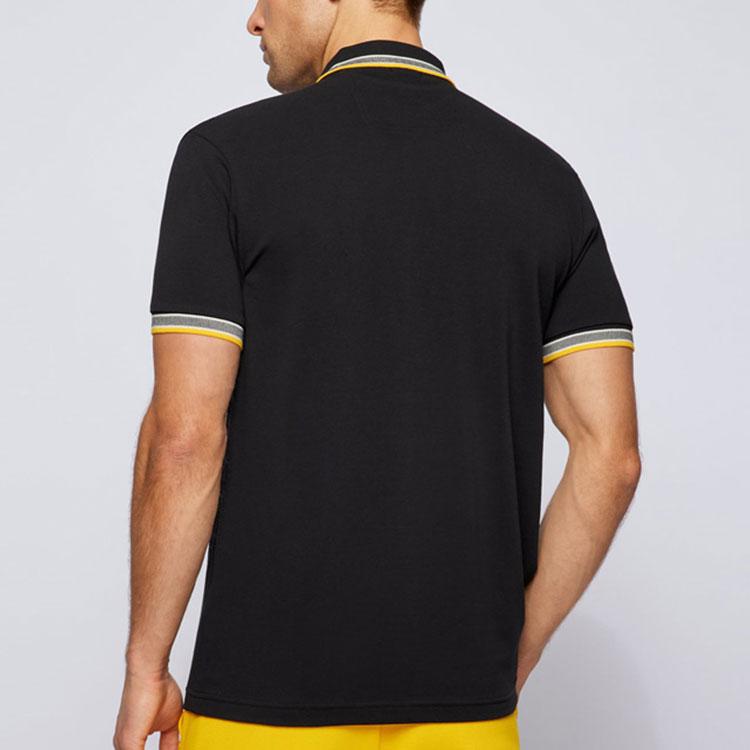 Purchase HUGO BOSS SS22  Black Polo Shirt with Logo Embroidery and Striped Collar. 50398302-016