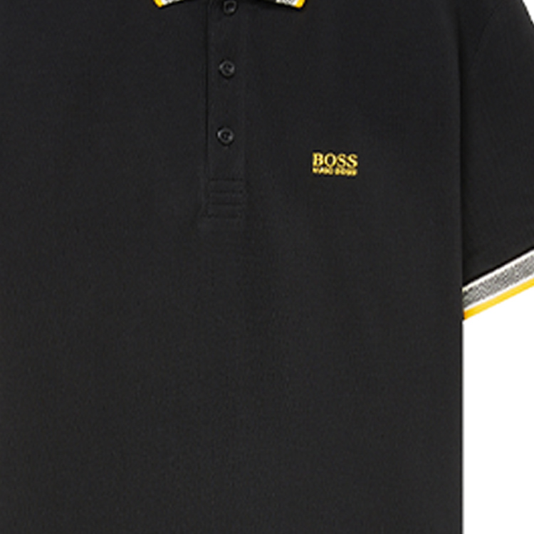 Details for HUGO BOSS SS22  Black Polo Shirt with Logo Embroidery and Striped Collar. 50398302-016