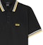 Sizing HUGO BOSS SS22 Black Polo Shirt with Logo Embroidery and Striped Collar. 50398302-016
