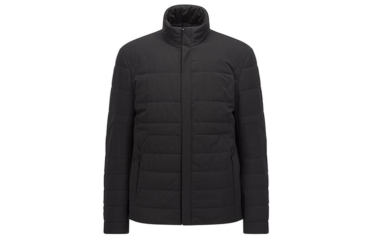 HUGO BOSS SS22  Black Quilted Waterproof Jacket with Logo Patch 50461241-001