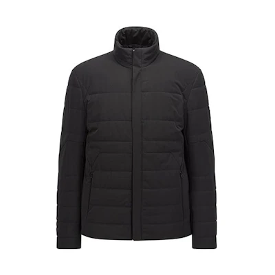 HUGO BOSS SS22 Black Quilted Waterproof Jacket with Logo Patch 50461241-001