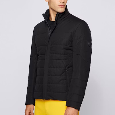 HUGO BOSS SS22 Black Quilted Waterproof Jacket with Logo Patch 50461241-001 Lookbook HUGO BOSS SS22 Black Quilted Waterproof Jacket with Logo Patch 50461241-001