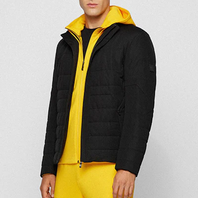 HUGO BOSS SS22 Black Quilted Waterproof Jacket with Logo Patch 50461241-001 Purchase HUGO BOSS SS22 Black Quilted Waterproof Jacket with Logo Patch 50461241-001