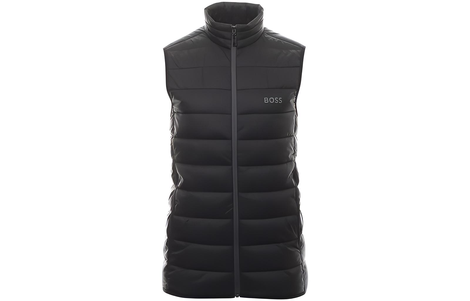 HUGO BOSS SS22  Black Sleeveless Puffer Vest with Solid Logo Design. 50472473-001