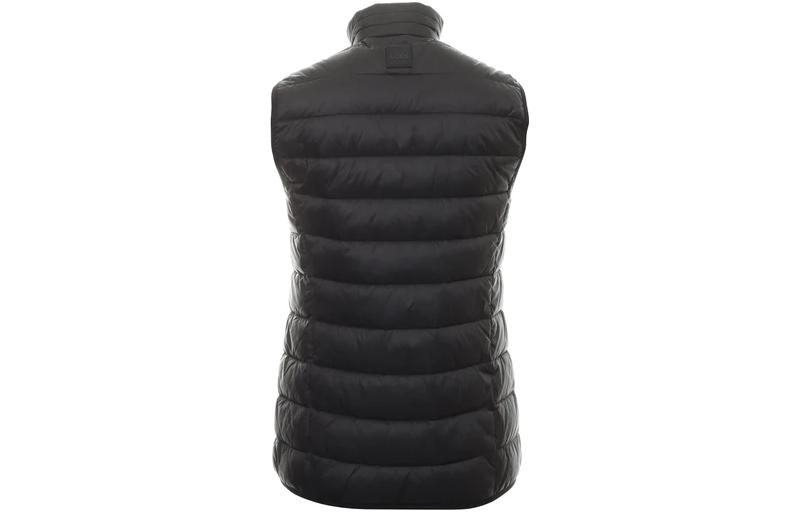 Lookbook 휴고 보스 SS22 블랙 슬리브리스 패딩 조끼 솔리드 로고 디자인. 50472473-001